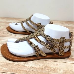 Mix No. 6 Gladiator Flat Ankle Strap Sandals T strap Neutral Gold Animal Print 7